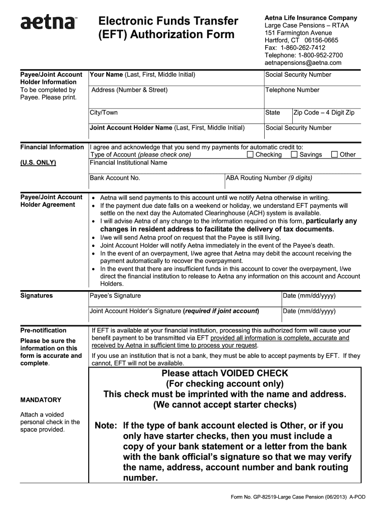 Aetna Large Case Pensions  Form