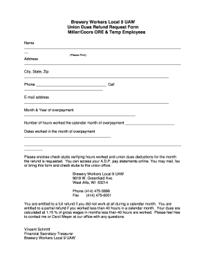Union Dues Refund Request Form