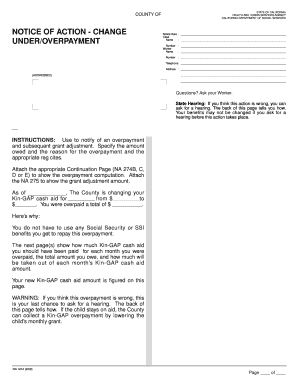 NOTICE of ACTION CHANGE UNDEROVERPAYMENT Dss Cahwnet  Form