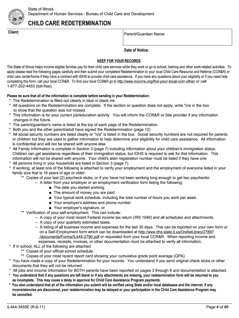  Child Care Redetermination Form 2011-2024