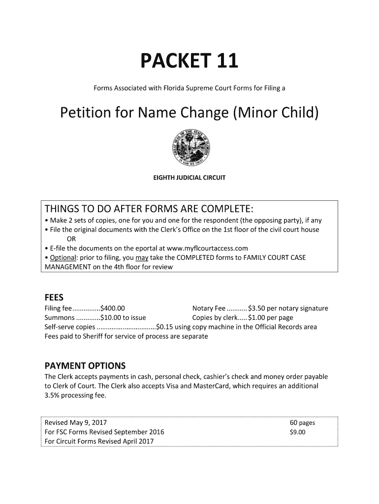Petition for Name Change Minor Child  Form