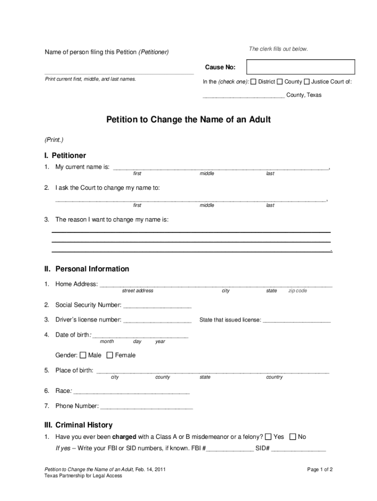 Petition for Name Change Texas PDF  Form