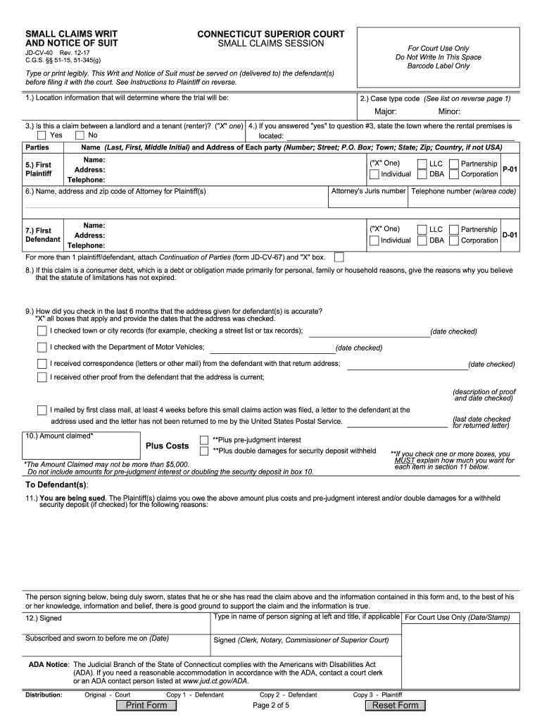 Ct Court Forms Cv040