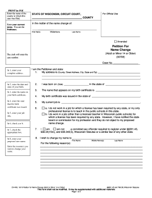 CV 450 Petition for Change of Name Adult or Minor 14 or Older Wicourts  Form