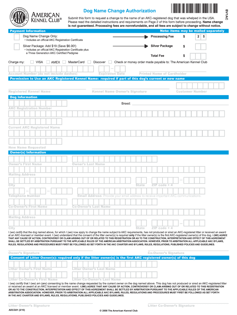  Dog Name Change Authorization  Akc 2010