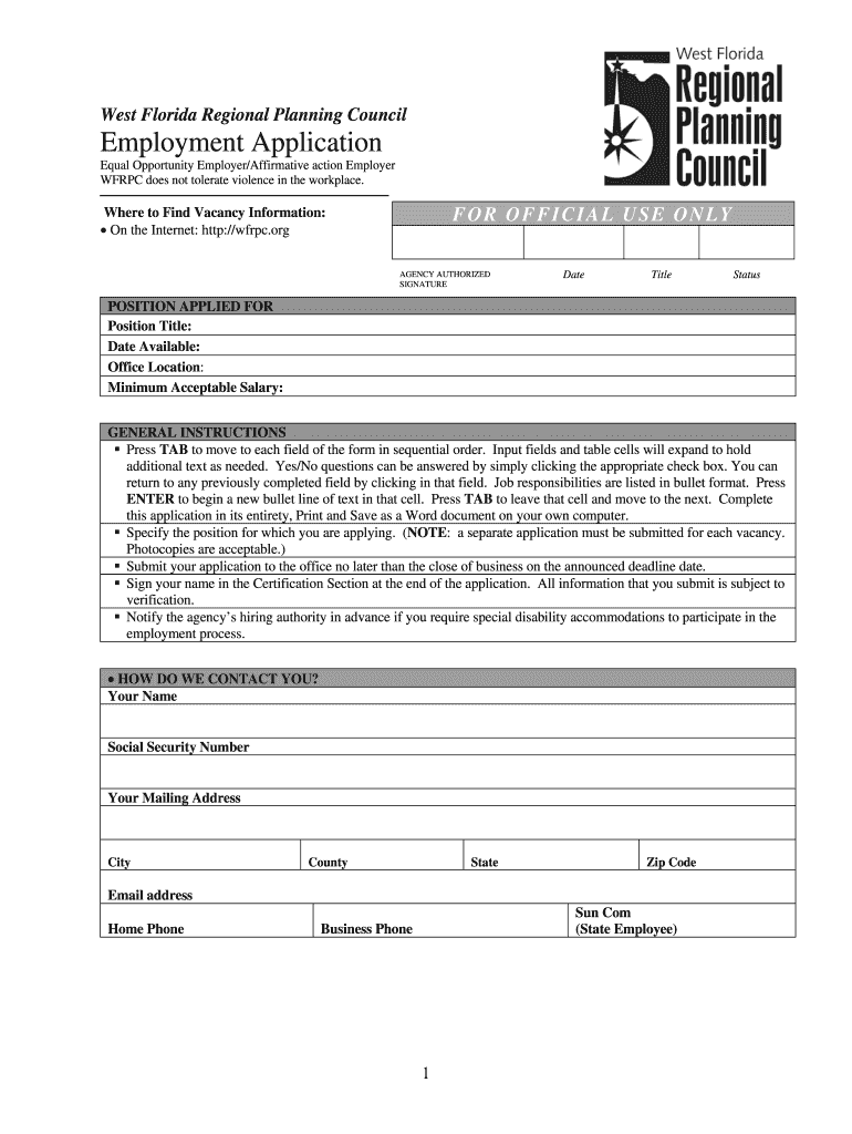 To Download the WFRPC Employment Application  West Florida    Wfrpc  Form