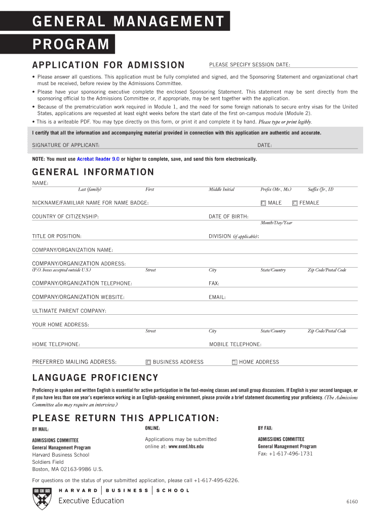 GENERAL MANAGEMENT PROGRAM Exed Hbs  Form