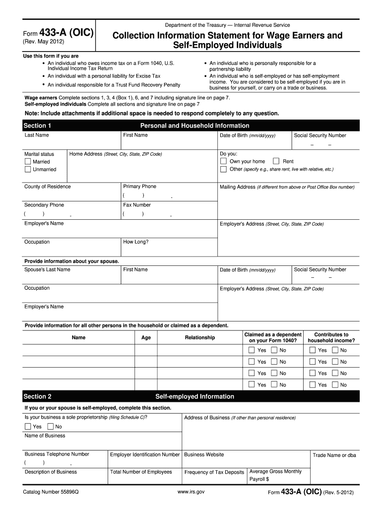  433a Fillable Form 2012