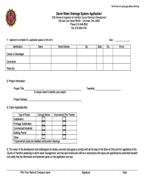 Storm Water Drainage System Application Cagis Hamilton Co  Form