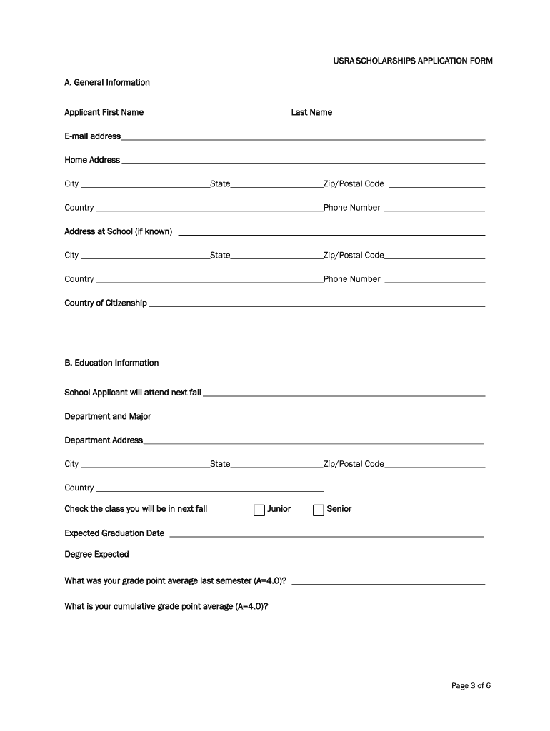 Scholarship Application Form USRA Usra