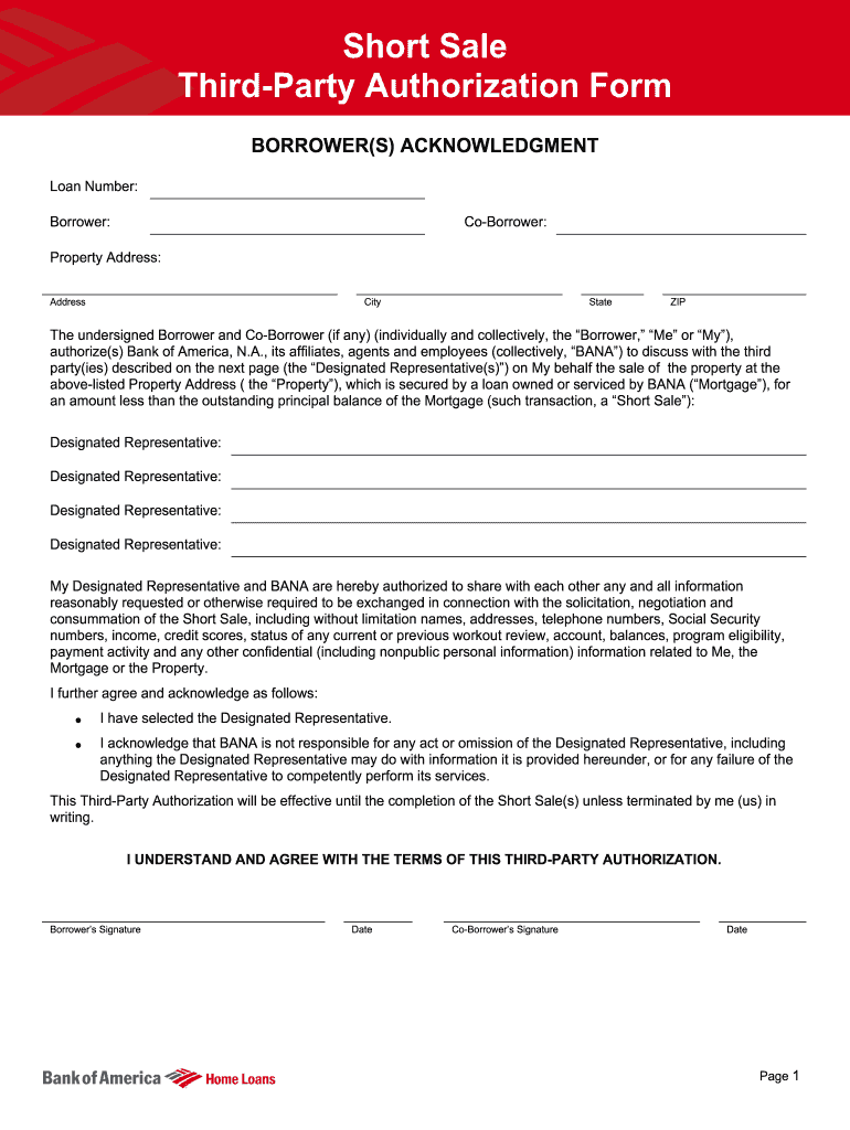Bank of America Third Party Authorization  Form
