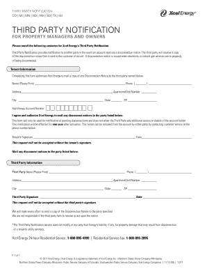 Xcel Energy Third Party Notification Form
