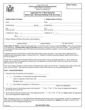 Application for a Rent Reduction Based Upon Decreased Building Nyshcr  Form