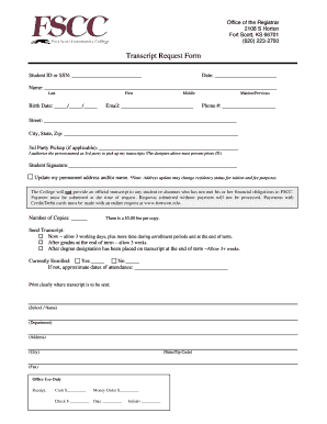 Fort Scott Community College Transcript Request Form