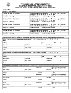 EVERGREEN PARKS and RECREATION YOUTH RECREATION  Form