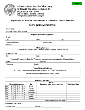 Application for a Permit to Operate as a Charitable Clinic Pharmacyboard Arkansas  Form