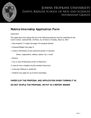 Robins Application Form PDF Johns Hopkins University Jhu