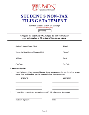 Student&#039;s Statement of Umdnj  Form