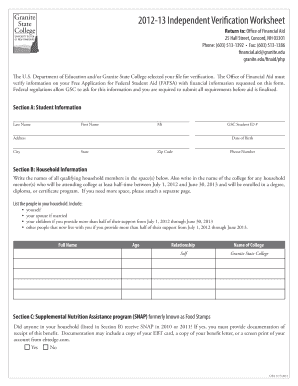 13 Independent Verification Worksheet Return to Office of Financial Aid 8 Old Suncook Road, Concord, NH 03301 Phone 603 513 1392  Form