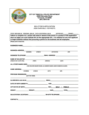 SOLICITOR&#039;S PERMIT APPLICATION City of Temecula Cityoftemecula  Form