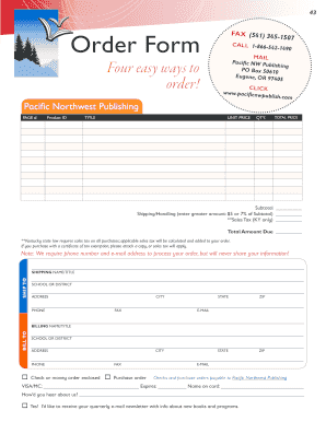 Printable Order Form Pacific Northwest Publishing