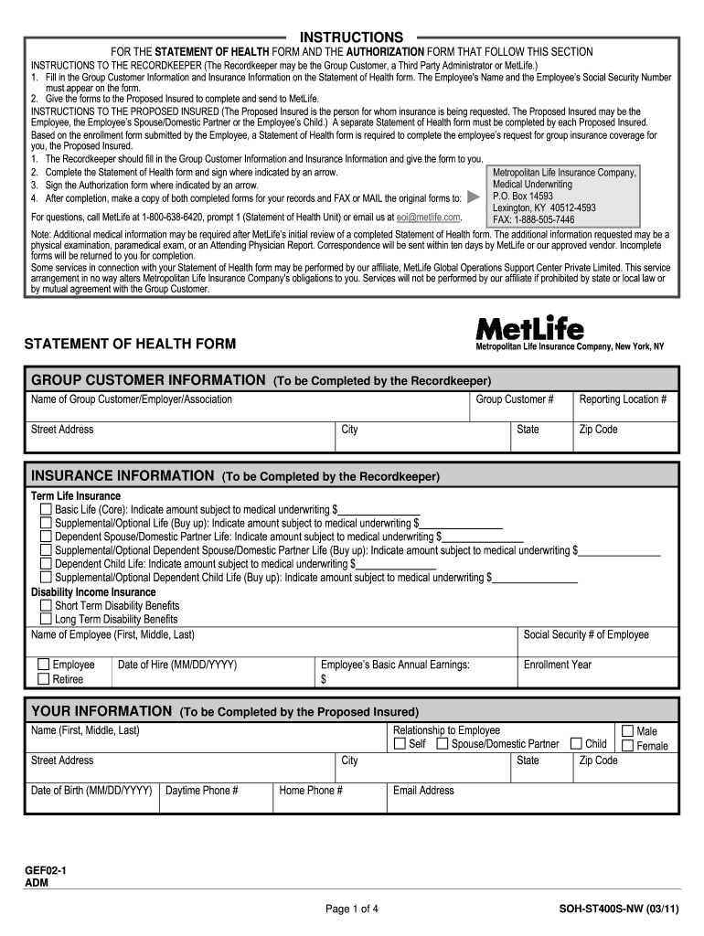 Soh St400s Nw Form