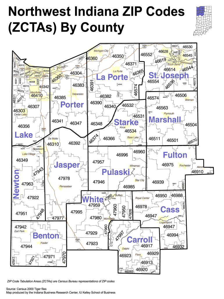 Northwest Indiana Zip Codes Map  Form