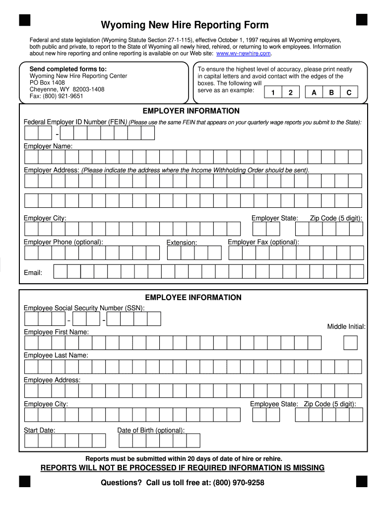 Wyoming New Hire Reporting  Form