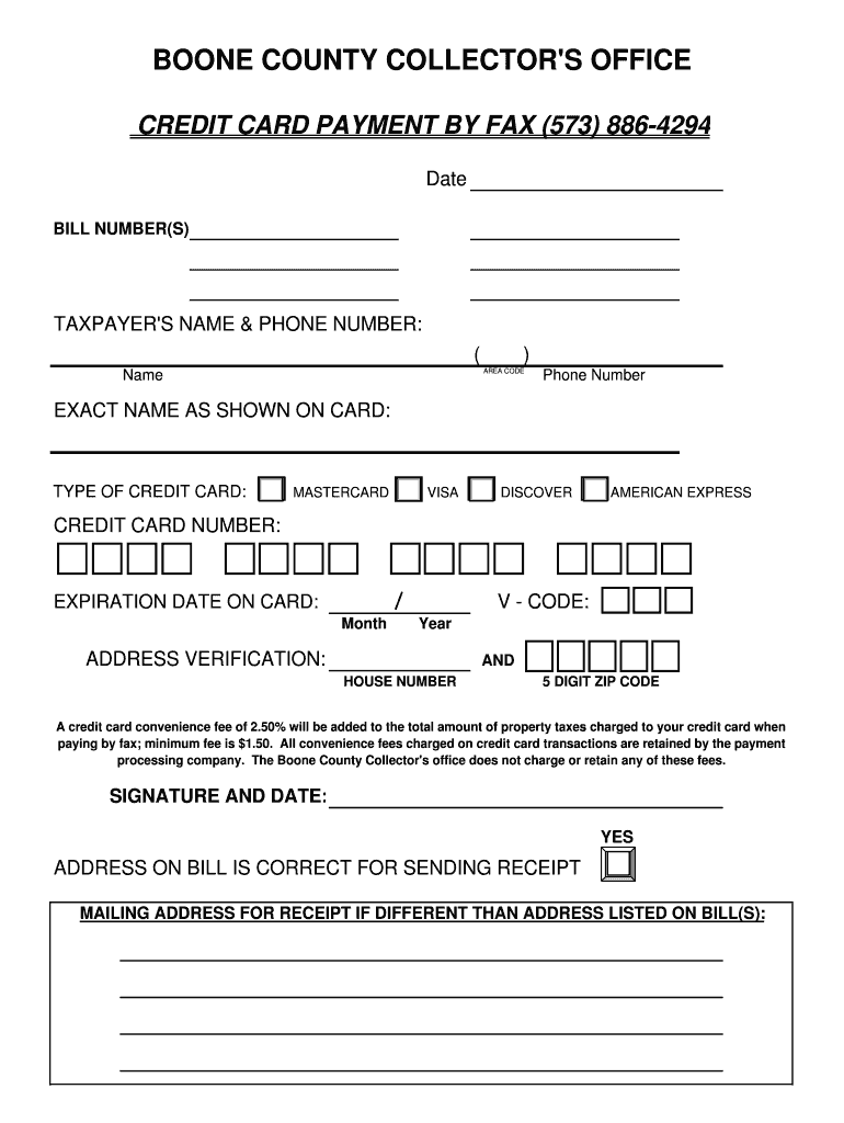 Credit Card Payment by Fax Form Boone County Collector
