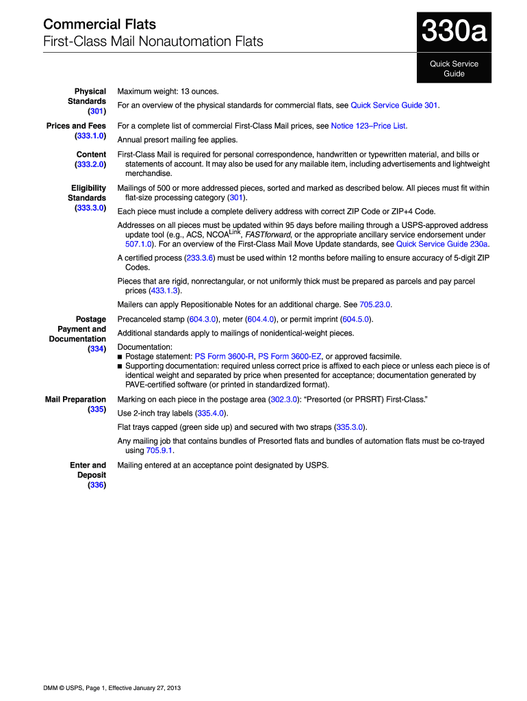 QSG 330a Commercial Flats  First Class Mail    USPS  Form
