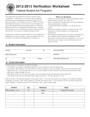 Department of Education Dependent Federal Student Aid Programs Your Application Was Selected for Review in a Process Called &amp  Form