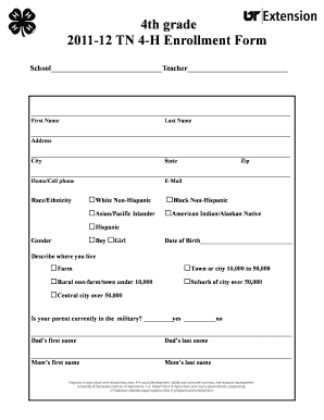 4th Grade 12 TN 4 H Enrollment Form Wc4hshootingsports