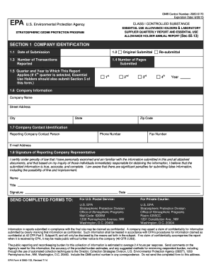 Essential Use and Lab Use Reporting Form Epa