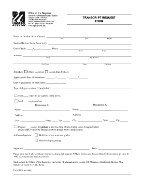 Umass Boston Transcript  Form