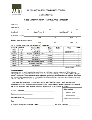 Sample Fillable Class Schedule Form