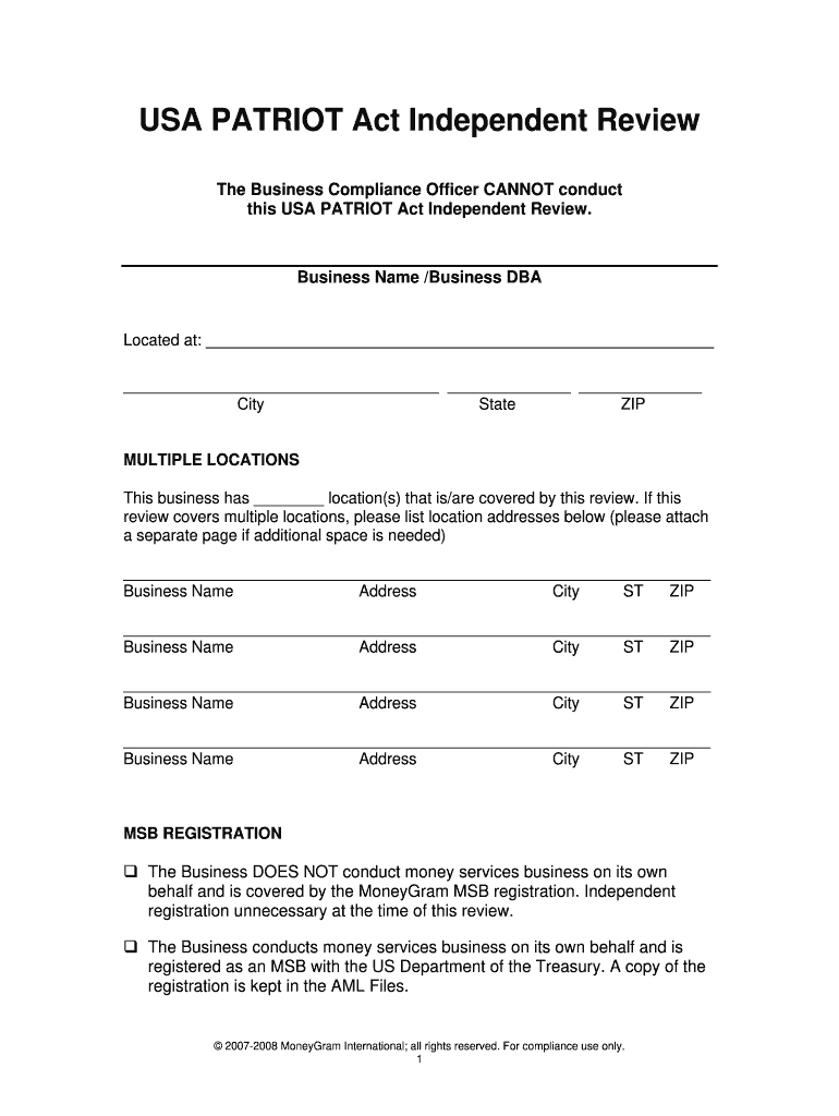 Usa Patriot Act Independent Review  Form