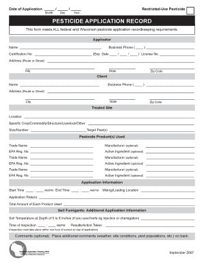 Pesticide Application Record Template Uk  Form