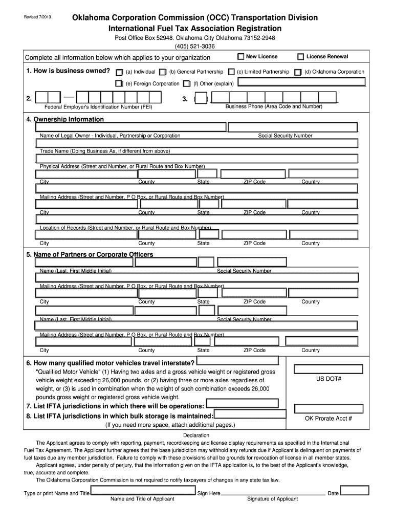 International Fuel Tax Association Registration Form Oklahoma