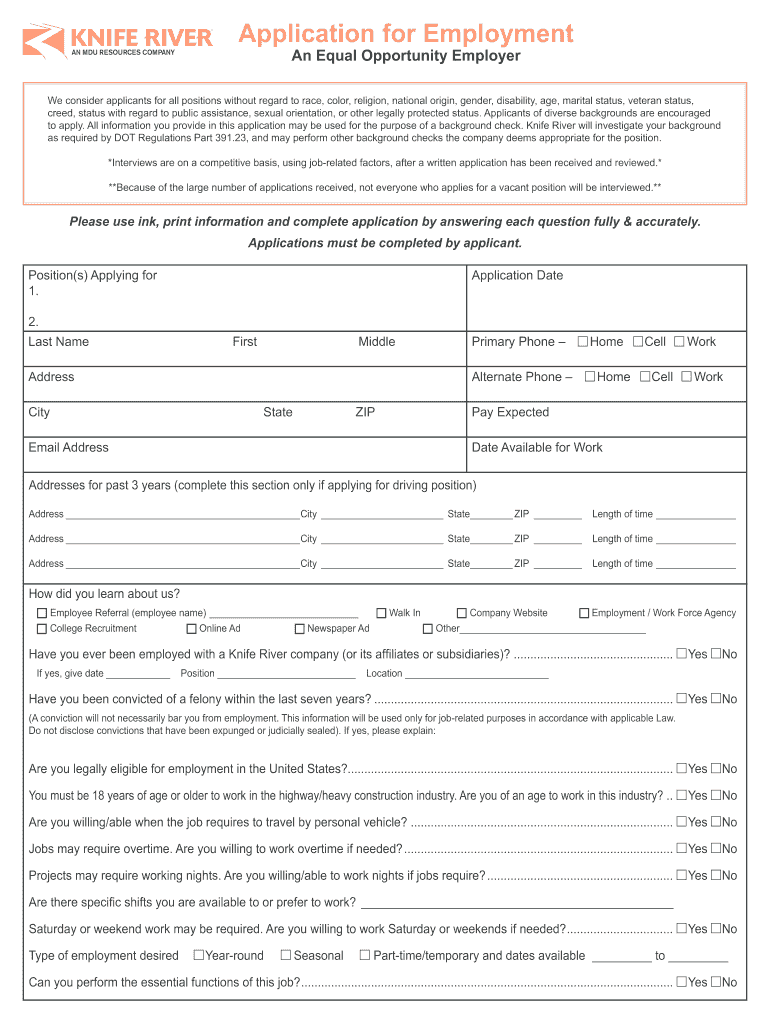 Knife River Application  Form