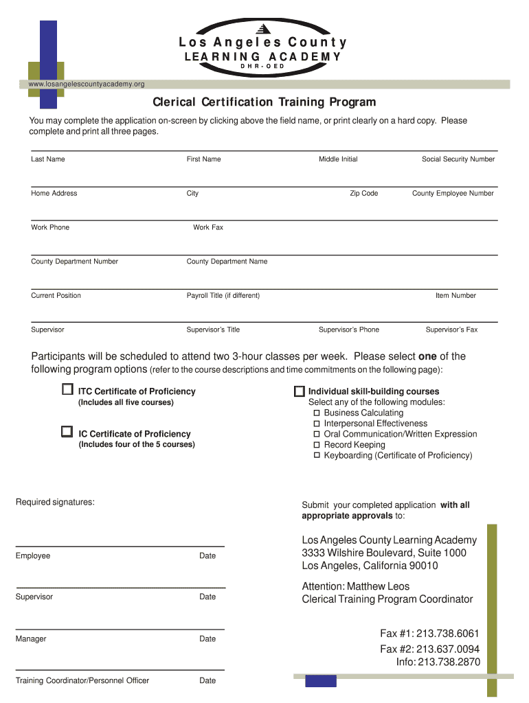 Clerical Application for Web Losangelescountyacademy  Form