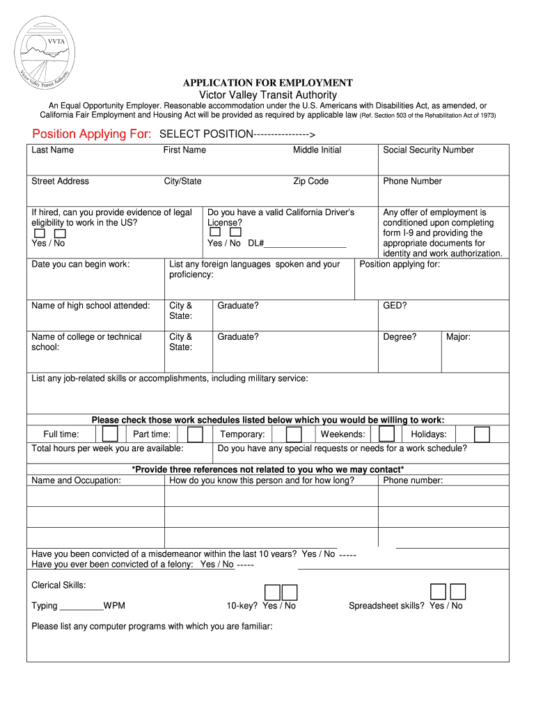 Victorville Transit  Form