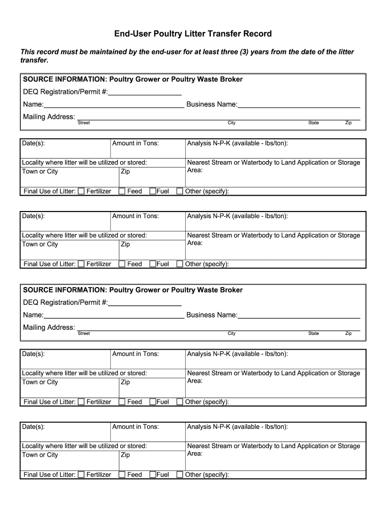 Alabama Poultry Litter Transfer Form