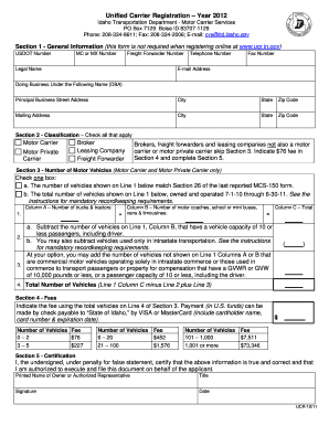 Idaho Unified Carrier Registration Application Form Itd Idaho