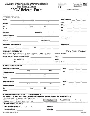 PROM Referral Form University of Miami Obgyn Med Miami