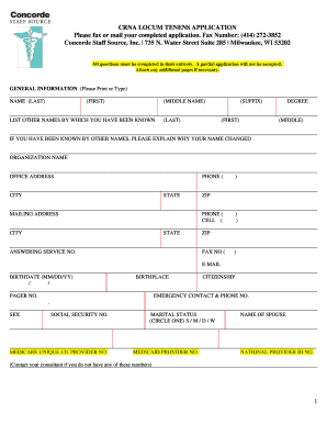 Sample Crna Locum Tenens Application Form