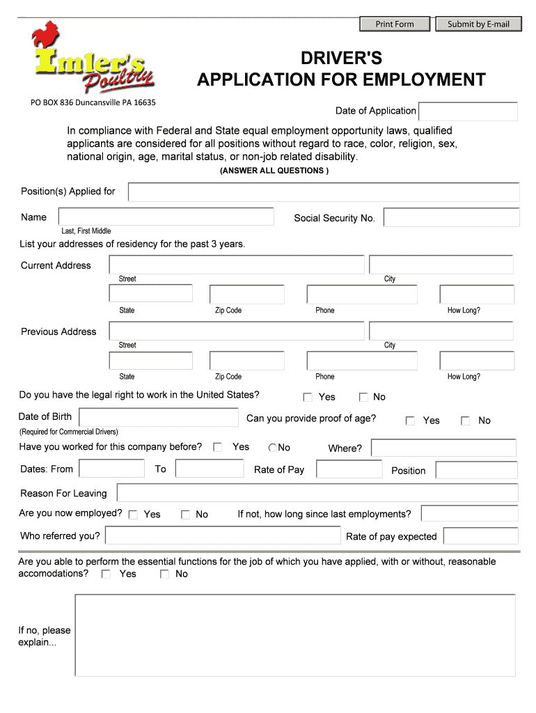 Imler&#039;s Driver&#039;s Application  Form