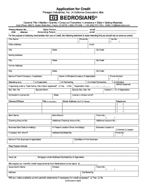 Bedrosians Application for Credit Form