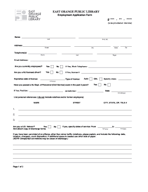 Job Application East Orange Public Library Eopl  Form