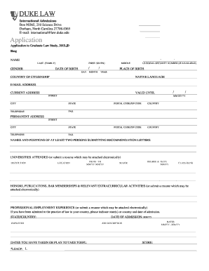 Application DUKE LAW Law Duke  Form