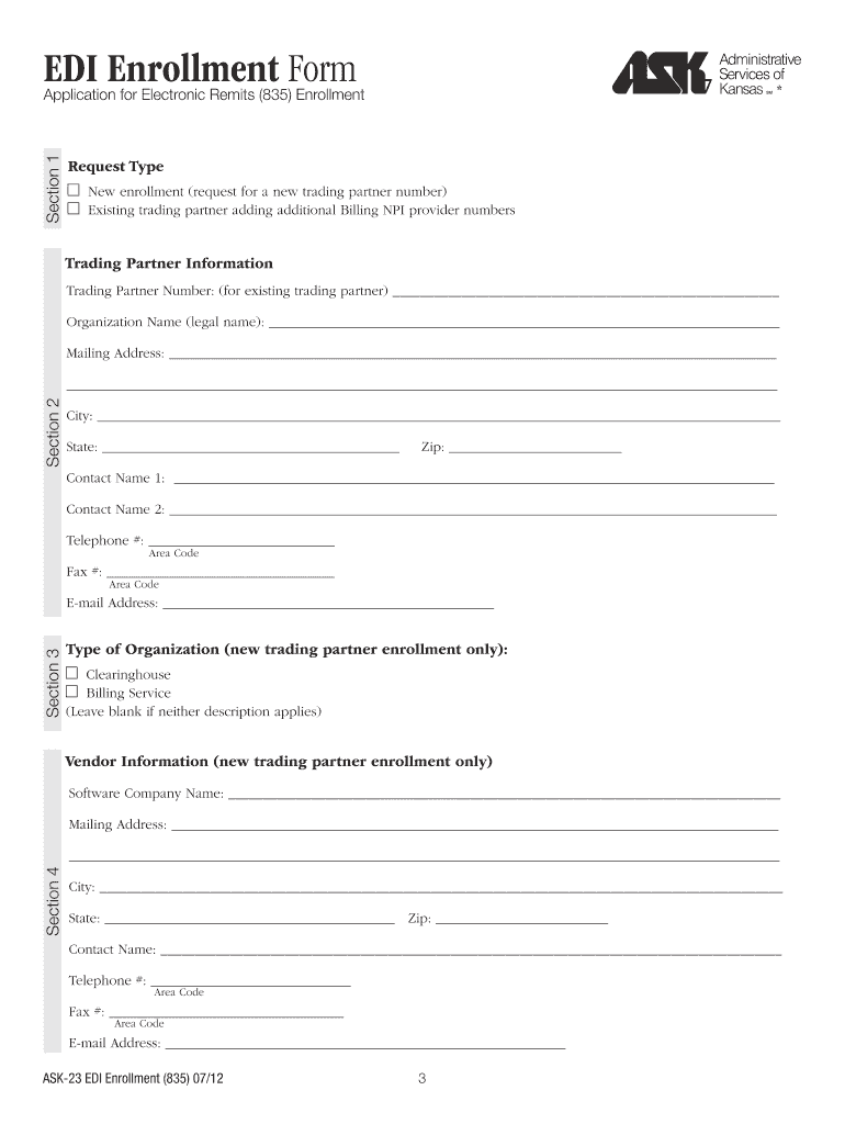 EDI Enrollment Form Application for Electronic Remits 835 Enrollment